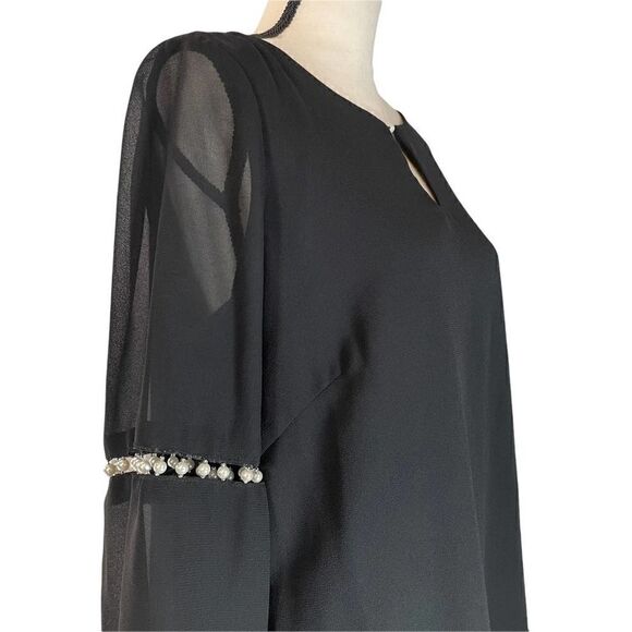 Le Bos Long Sleeve Bead Embellished Blouse Black Career Date Night Classy Top - Picture 6 of 13